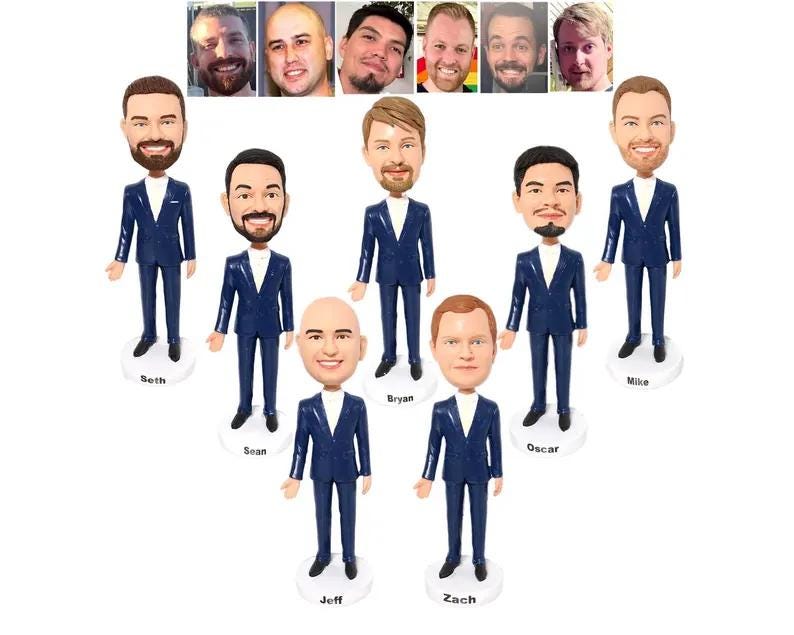 Custom Groomsmen Bobbleheads: Handmade Wedding Party Gifts