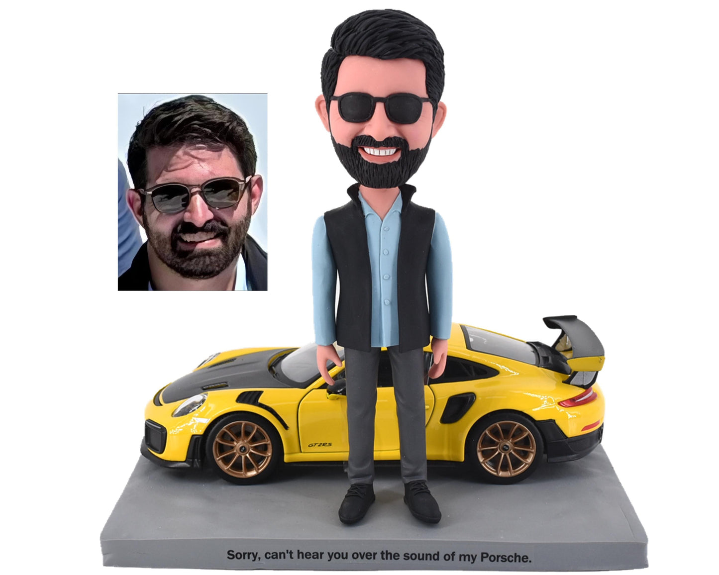 Custom Bobblehead with sports Car: Personalized Handmade Figurine Gift