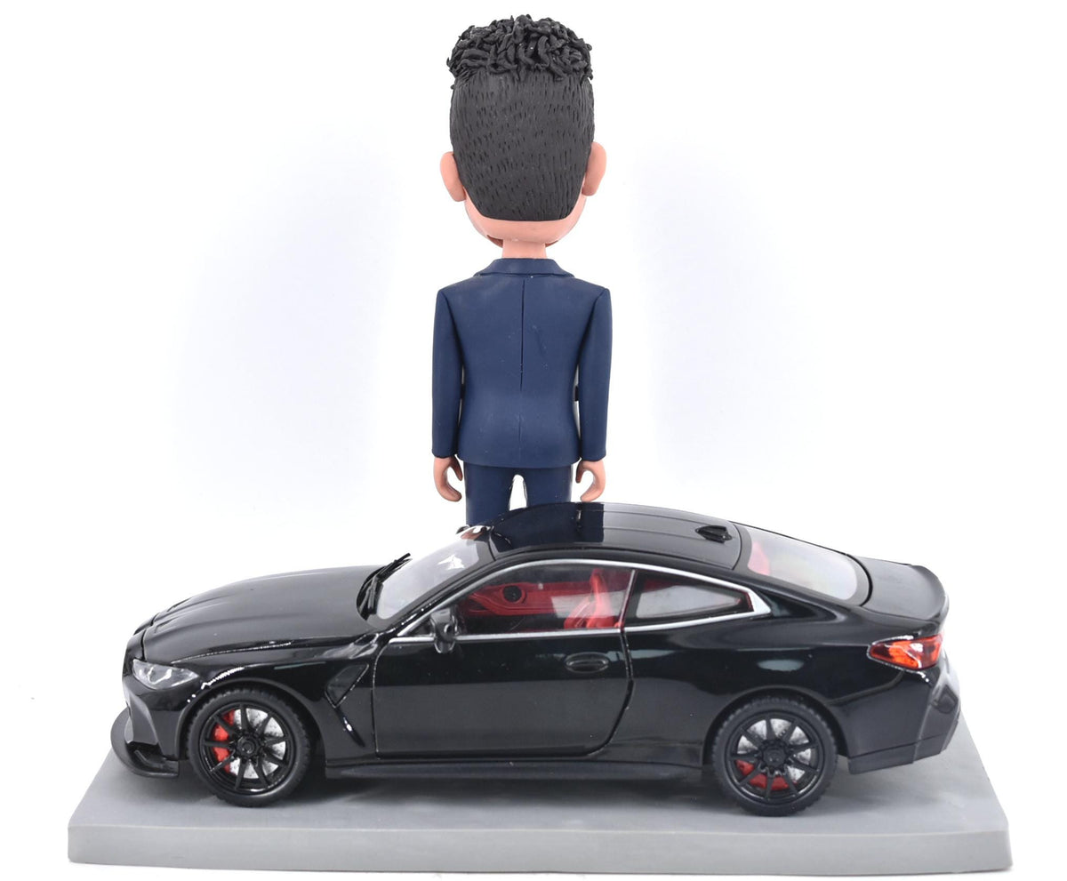 Custom Bobblehead with Lamborghini, Personalized figurine from picture with his car, office/home decor