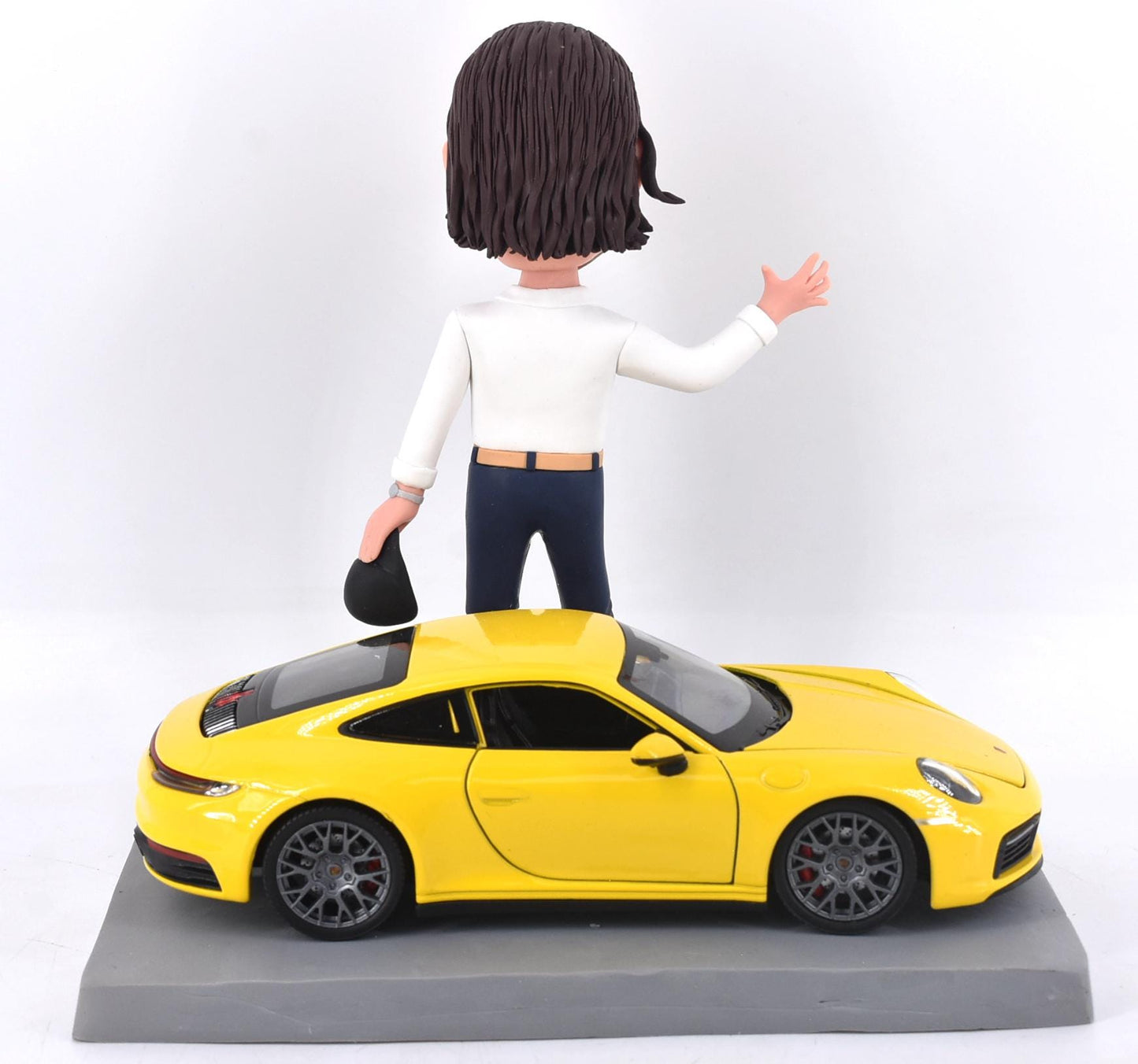 Custom Bobblehead with sports Car: Personalized Handmade Figurine Gift