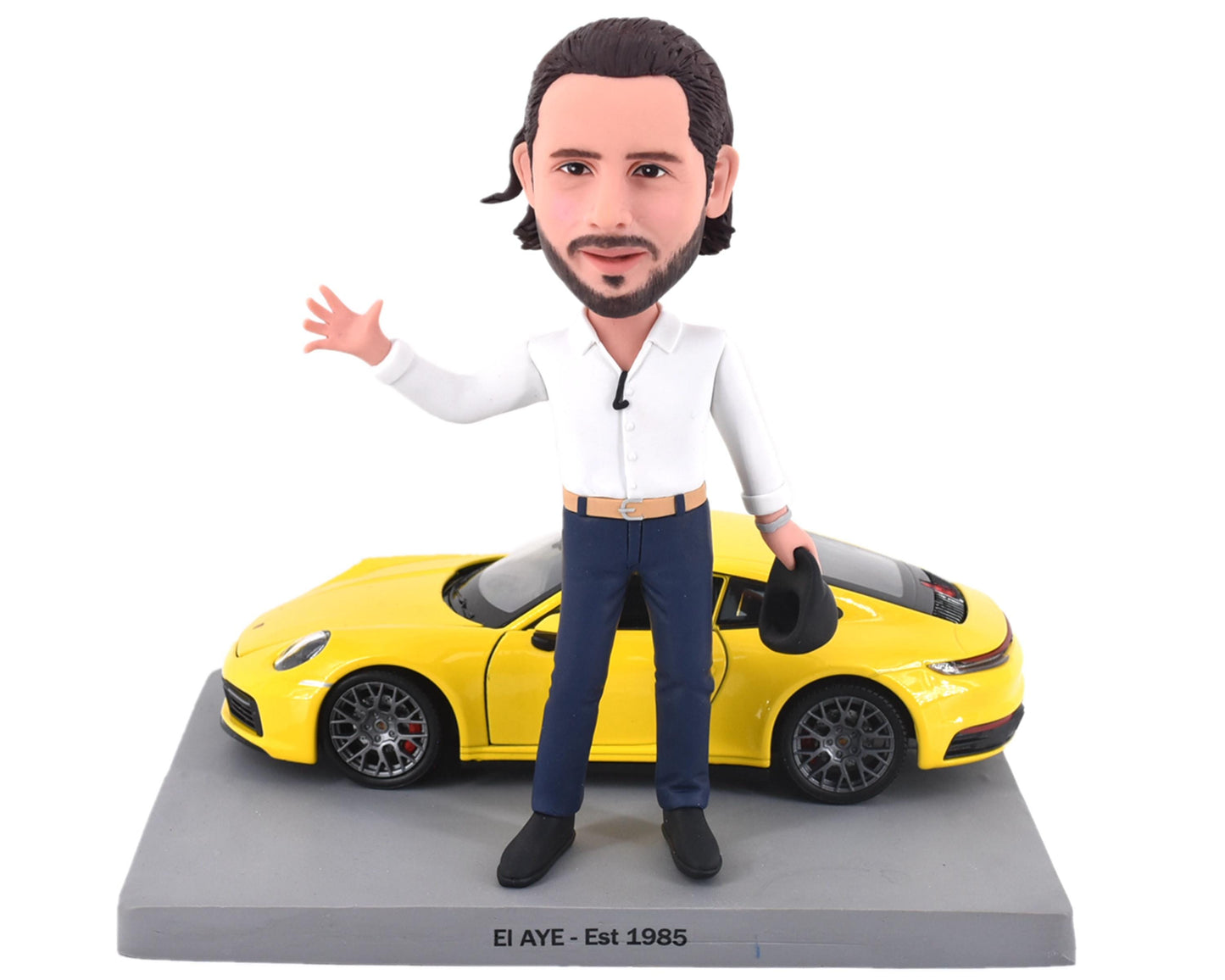 Custom Bobblehead with sports Car: Personalized Handmade Figurine Gift