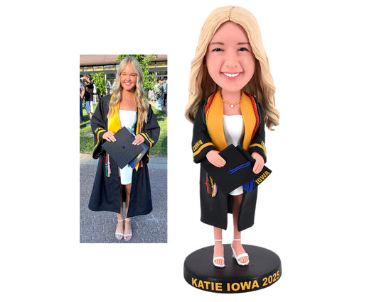 Custom Graduation Bobblehead: Personalized Senior Gift, Cap & Gown Figurine