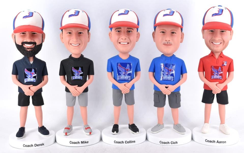 Custom Baseball Coach Bobbleheads, Handmade Thank-you Gift for team