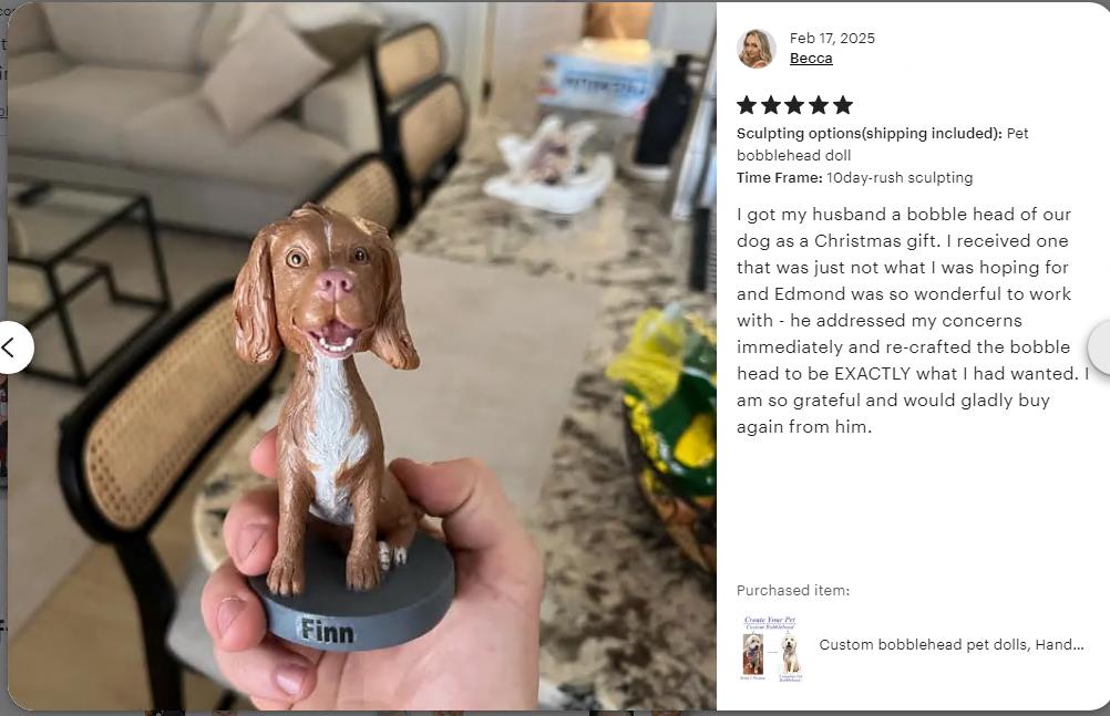 Custom Pet Bobblehead: Handmade Dog/Cat Memorial Keepsake