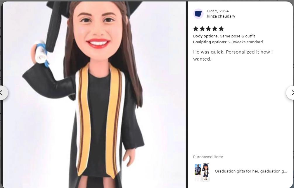 Custom Graduation Bobblehead: Personalized Senior Gift, Cap & Gown Figurine