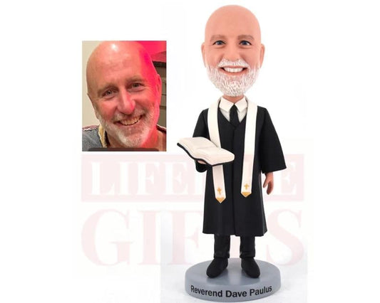 Bald Bobblehead Wedding officiant, thank-you gift for wedding officiant, proposal for wedding officiant, custom bobbleheads for pastor