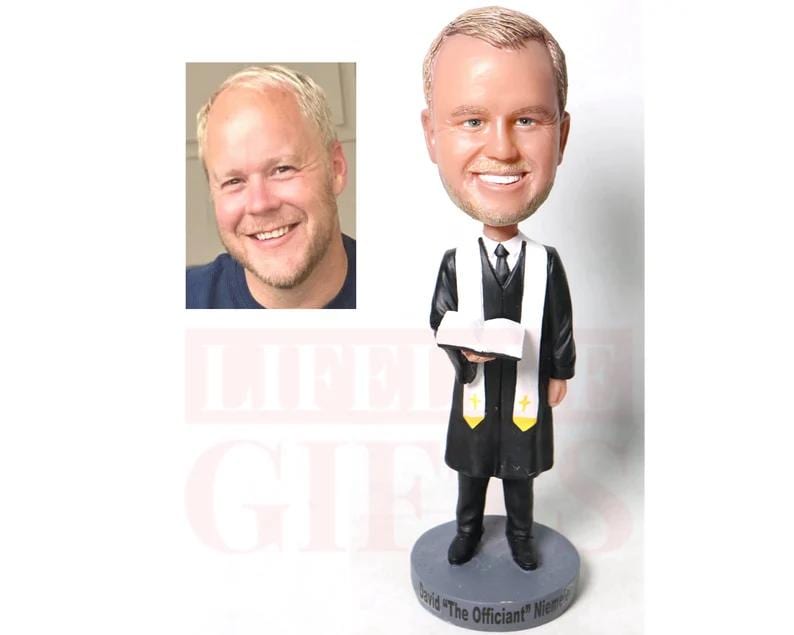 Custom Wedding Officiant Bobblehead: Personalized Pastor Gift
