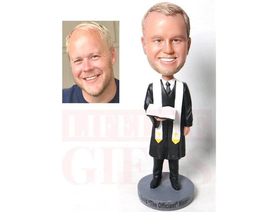 Custom Wedding Officiant Bobblehead: Personalized Pastor Gift