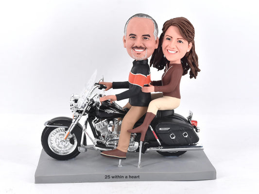 Custom Couple Bobbleheads on Motorcycle, Anniversary Gift