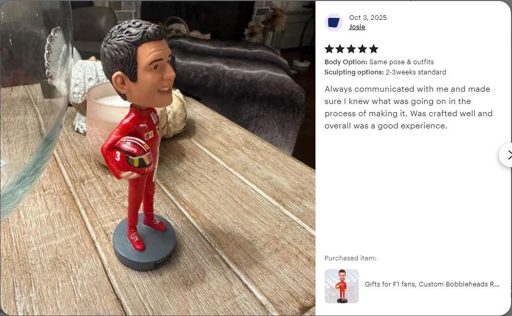 Custom Racer Bobblehead: Personalized F1 Driver Gift