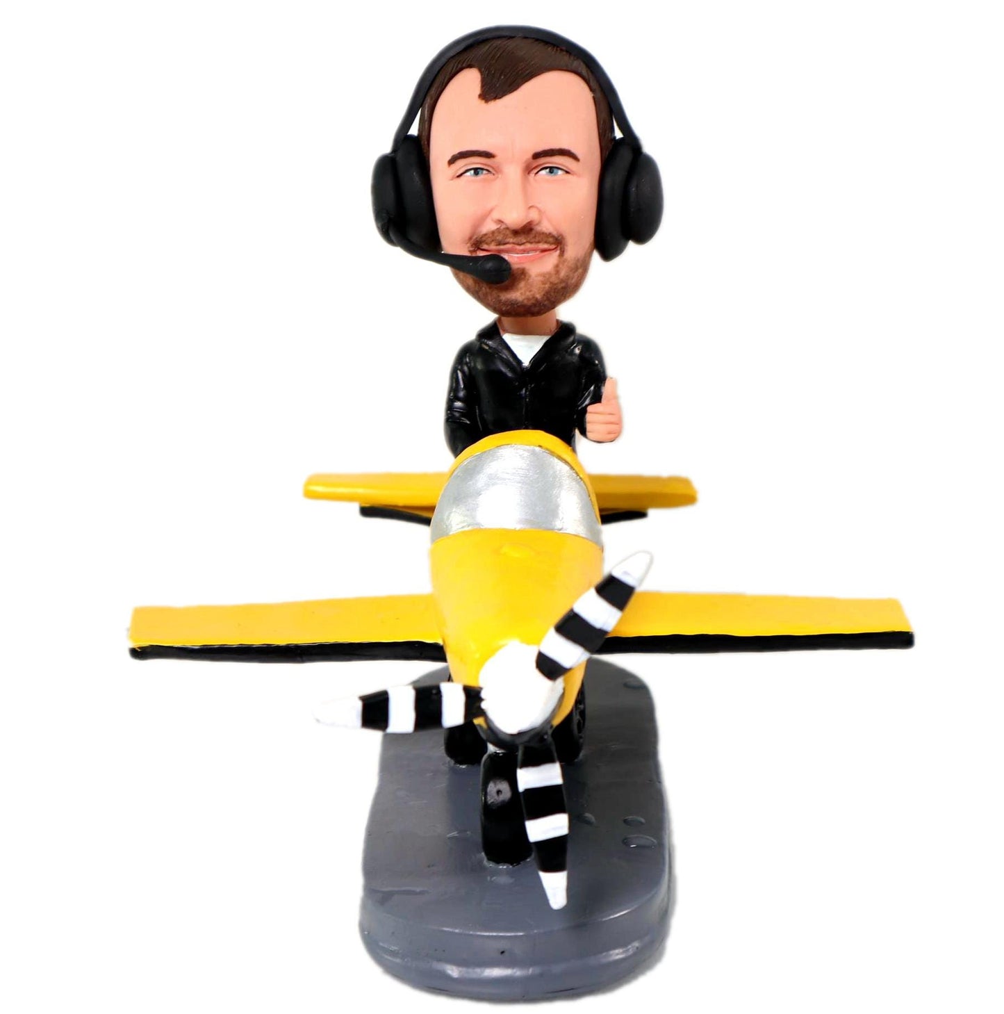 Custom pilot bobblehead dolls, personalized captain figurine with aircraft, fun gift ideas for boss, birthday present for him