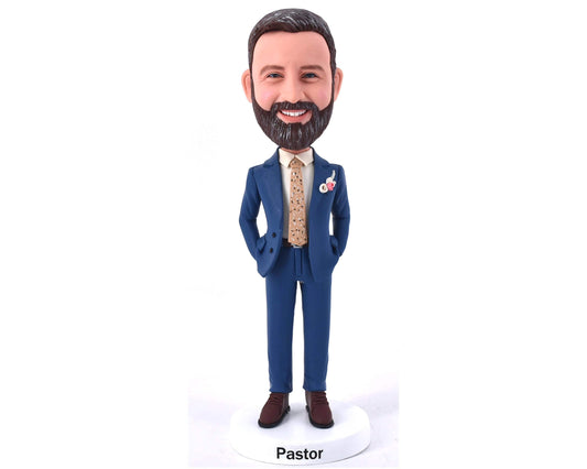 Custom bobblehead in suits, wedding officiant bobbleheads, thank-you gift for pastor, handmade boss bobble head dolls