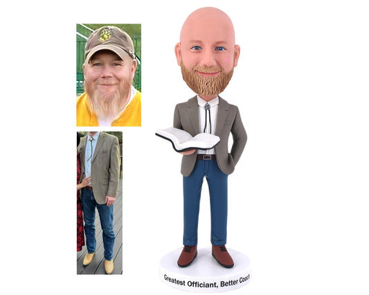 Wedding officiant bobbleheads, thank-you gift for officiant, wedding officiant with bible, personalized pose and outfits dolls for pastor