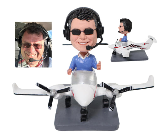 Custom Pilot Bobblehead with Airplane, fun office desk decoration, personalized bobblehead dolls from pictures