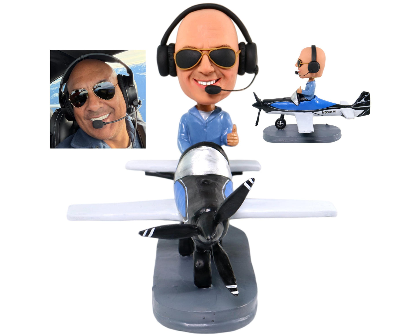 Custom Bobblehead Pilot with aircraft, Personalized Birthday Gift for captain, boss retirement gift