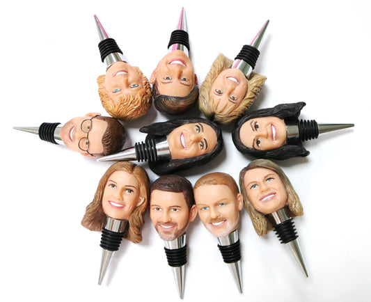 Custom Sculpted Head Wine Stopper, Personalized Resin Bottle Topper, Company party gift ideas