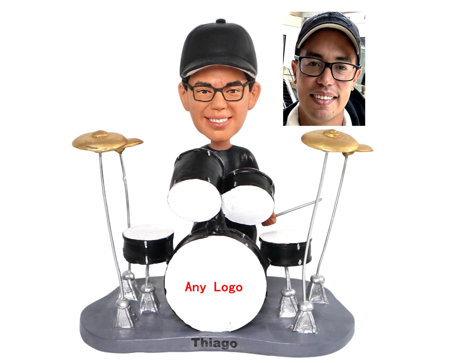 Drummer Custom bobblehead, birthday gift for drum player with drum set, handmade bobble head doll for performer, personalized gift for band