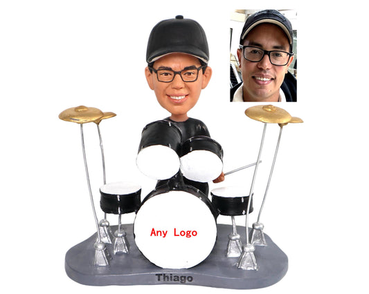 Drummer Custom bobblehead, birthday gift for drum player with drum set, handmade bobble head doll for performer, personalized gift for band