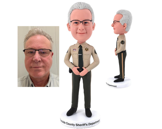 Policeman custom bobblehead, personalized police officer nodding doll, office desk decor for Sheriff, handmade doll retirement gift for him