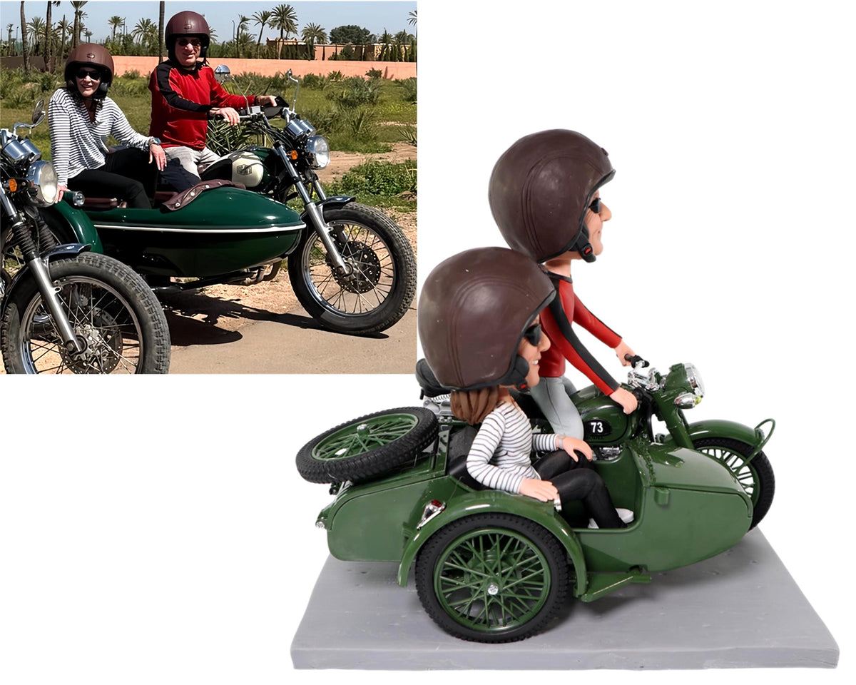 Couple anniversary bobbleheads, motorhead romantic keepsakes, biker wedding cake toppers