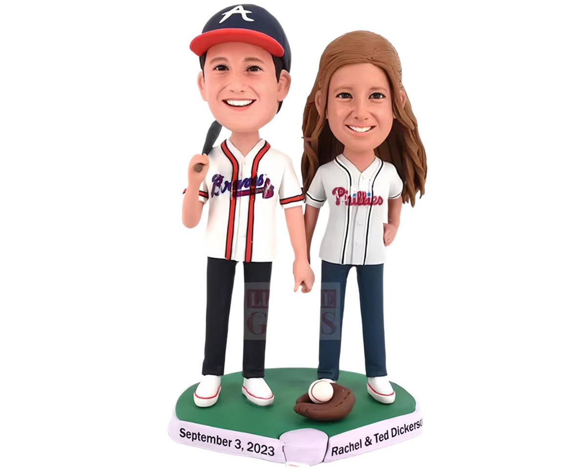 Baseball couple Custom Wedding Cake Toppers, personalized wedding keepsake, handmade anniversary figurines from pictures