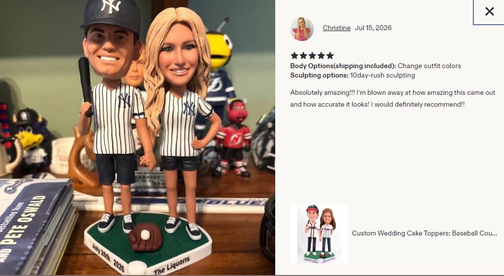 Custom Baseball Wedding Bobbleheads, Personalized Couple Cake Topper, Sports Theme anniversary gift for Him Her, Unique Bride Groom figurine