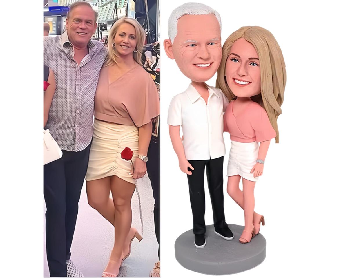 Classic Wedding Cake Toppers, custom couple bobblehead, Anniversary figurines gift, handmade family figurines