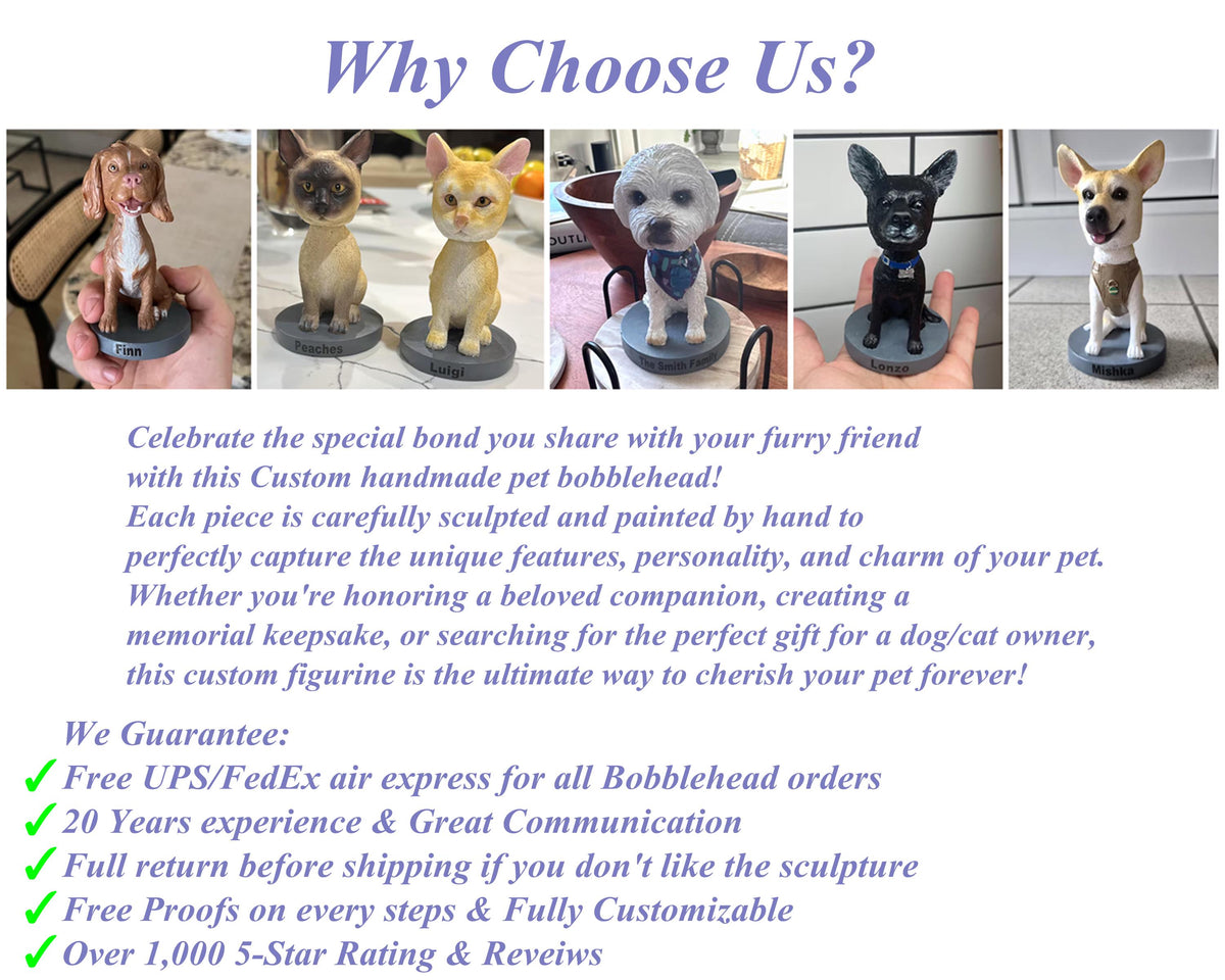 Custom Pet Bobblehead, 3D Handmade Dog figurine Memorial Statue, Office Decor
