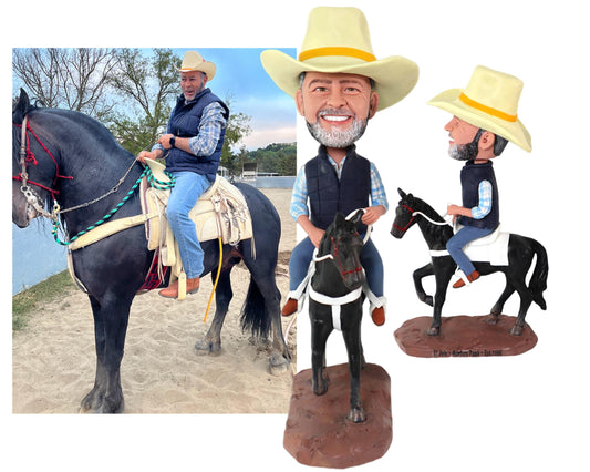 Cowboy Custom Bobblehead, Personalized Equestrian Figurine, Horseman/Jockey/Riding Coach Gift, Man Cave Decoration