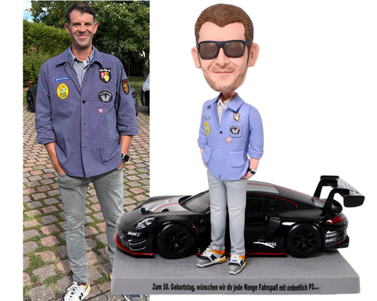 Car guy Custom bobblehead, Gearhead figurine from picture, birthday gift idea for Car Enthusiast