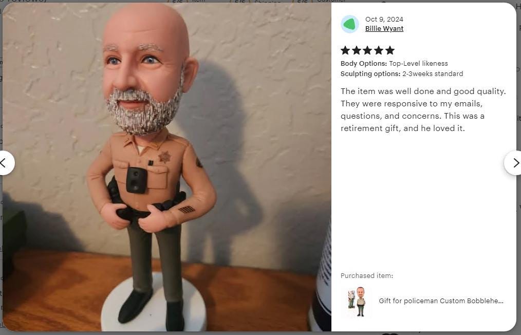 Police officer Custom bobbleheads, handmade sherifffigurine, captain officer desk decor, retirement gift for boss/husband