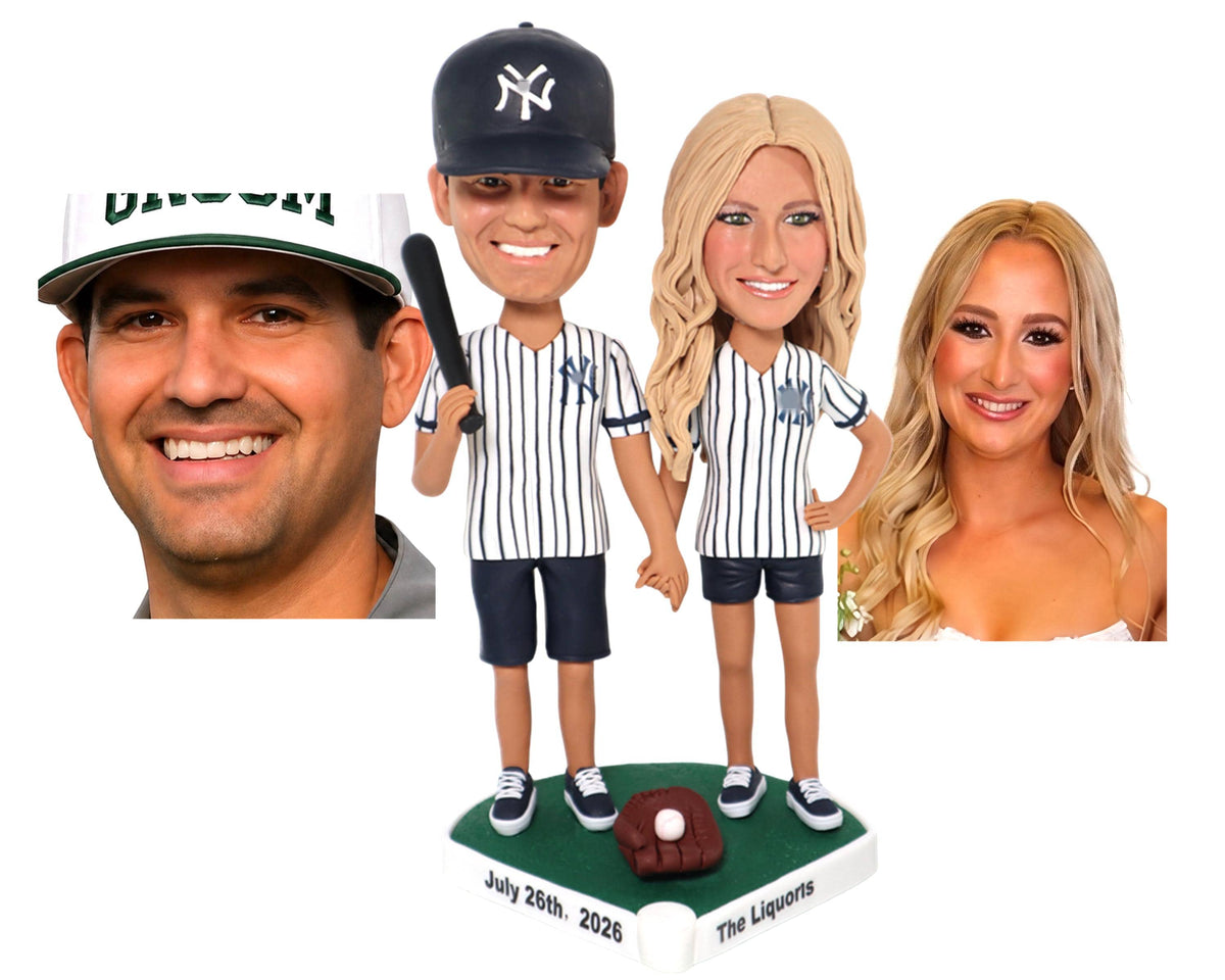Baseball couple Custom Wedding Cake Toppers, personalized wedding keepsake, handmade anniversary figurines from pictures