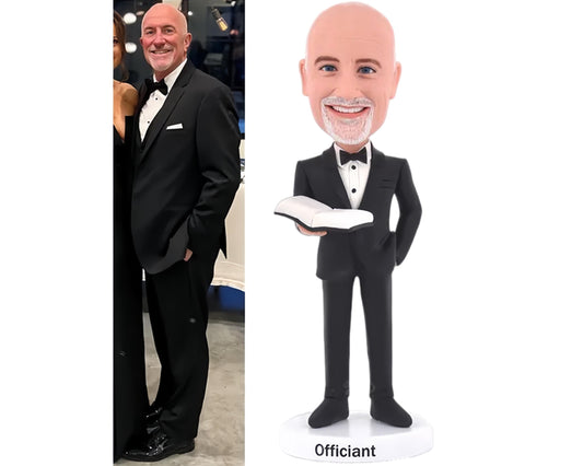 Wedding officiant bobbleheads, best custom gift idea for officiant, wedding officiant in suits with bible, personalized gifts for pastor