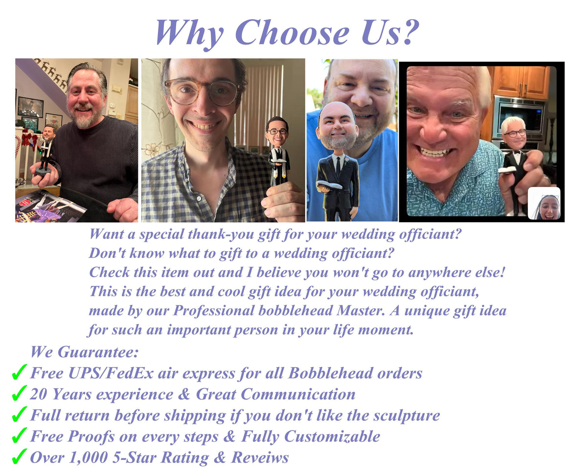 Custom Wedding Officiant Bobblehead, marriage officiant Appreciation gift, wedding keepsakes for pastor