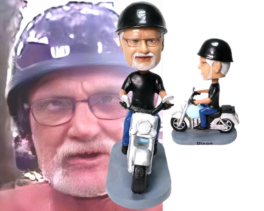 Motorhead Custom Bobblehead, personalized Bike rider figurine from picture, Office/home desk decor
