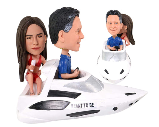 Custom couple Bobbleheads on yacht, funny Anniversary collectable figurines for couples, personalized vacation keepsake