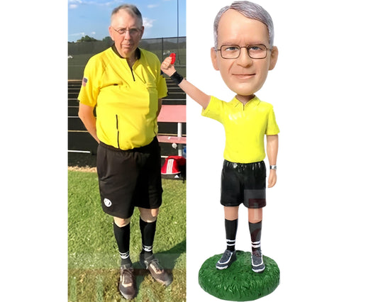 Custom Football Referee Bobblehead, personalized world-cup figurine keepsakes, handmade VAR bobblehead, Match official office decor