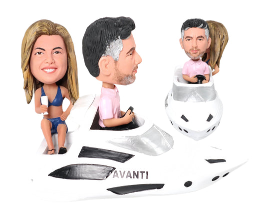Custom honey moon gift Couple on boat, Anniversary couples figurines driving yacht, Fun wedding memorial