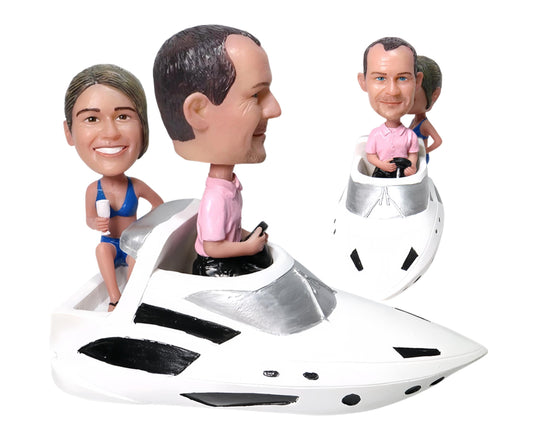 Custom Couple Bobbleheads on Yacht, funny Anniversary Gift for Couple