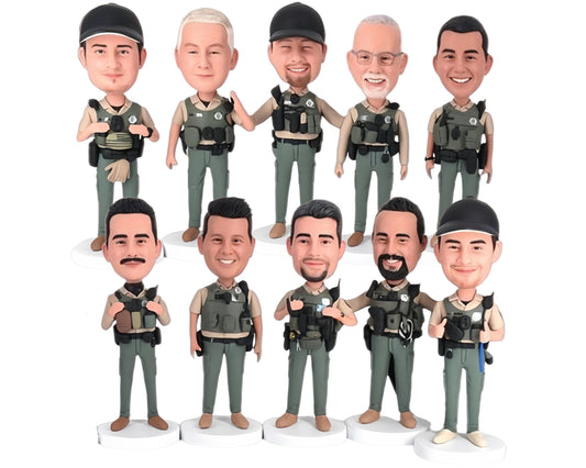 Custom Policeman Bobbleheads, Personalized special force figurines, Department office desk decoration, police car dashboard bobbleheads