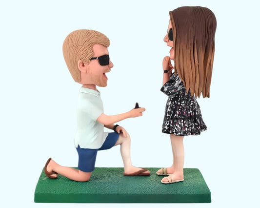 Wedding proposal custom Cake Toppers, custom couple bobblehead engagement gift, Anniversary figurines from pictures