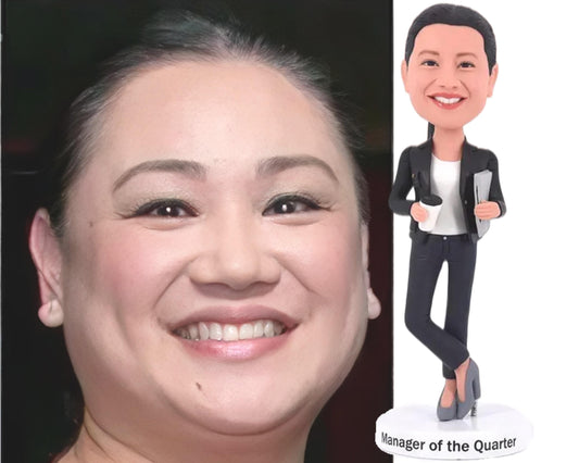 Custom female figurine, personalized lady bobblehead from picture, surprising gift for wife/girl friend/boss/co-workers