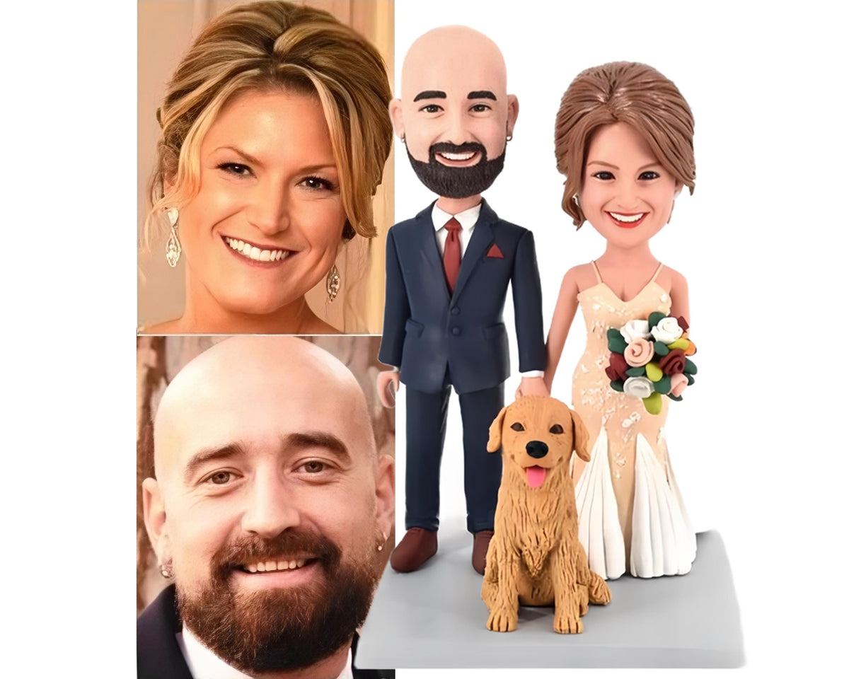 Custom Wedding Cake Toppers, custom wedding couple bobbleheads, funny wedding keepsake for couples