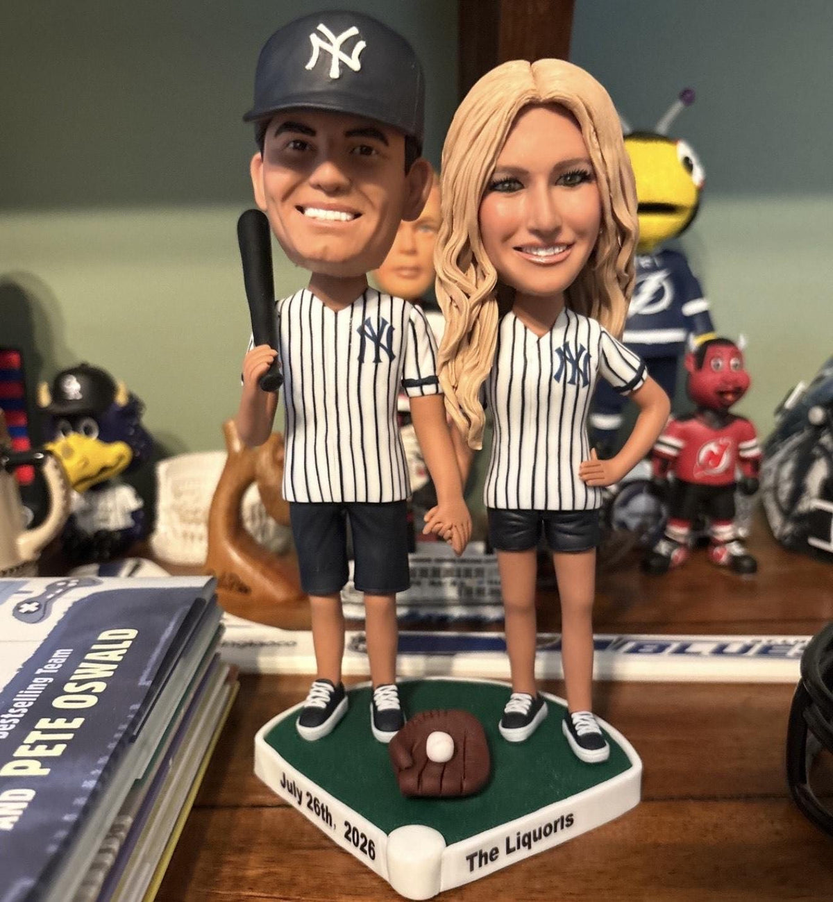 Personalized wedding cake toppers, Anniversary couples figurines driving yacht, custom Honeymoon Keepsakes