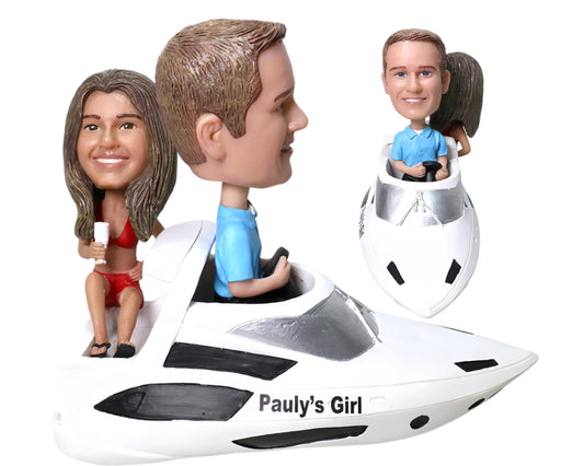 Custom Couple Bobbleheads on Yacht, Honeymoon Wedding Gift, Anniversary gift for Mom and Dad
