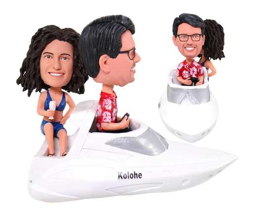 Honey moon Couple keepsakes, Custom bobbleheads driving yacht, Funny Anniversary gifts