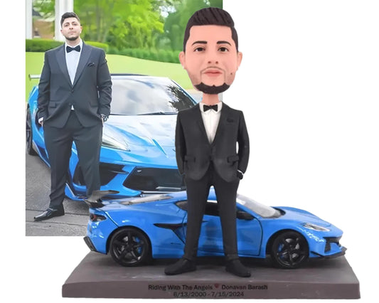 Custom Bobblehead with Hyper Car, funny Gift for rich friend, graduation gift for him, birthday gift for boss, office/home decor