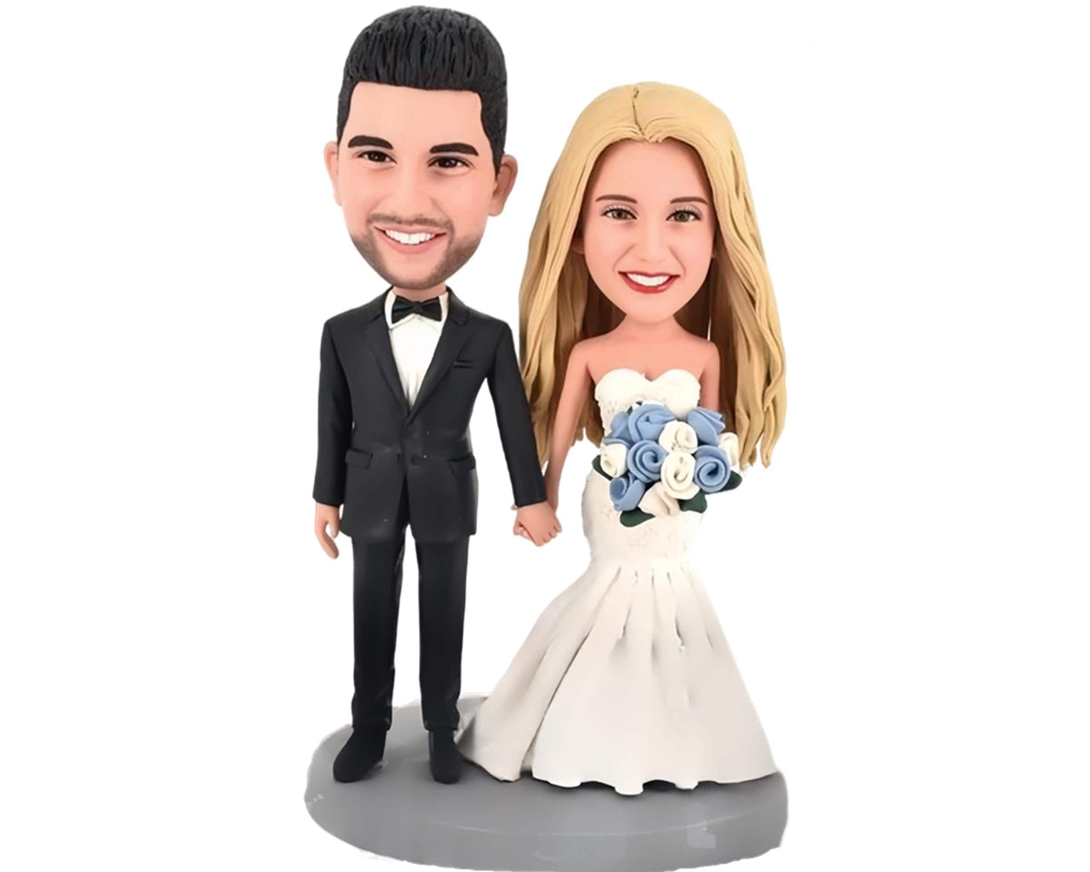 Classic Wedding Cake Toppers, custom couple bobblehead, Anniversary figurines gift, handmade family figurines