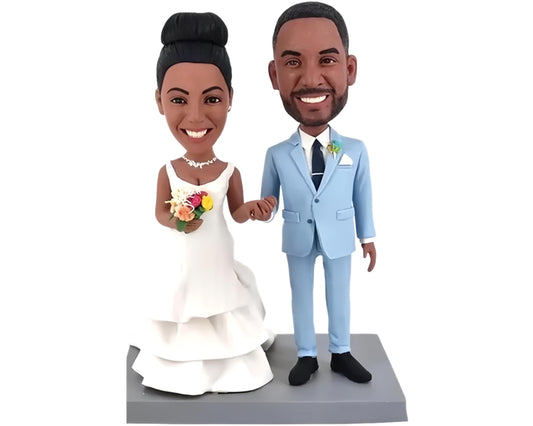 Traditional Wedding Cake Topper, Custom Bobblehead wedding keepsake, Personalized couple Figurines, fun wedding gift ideas