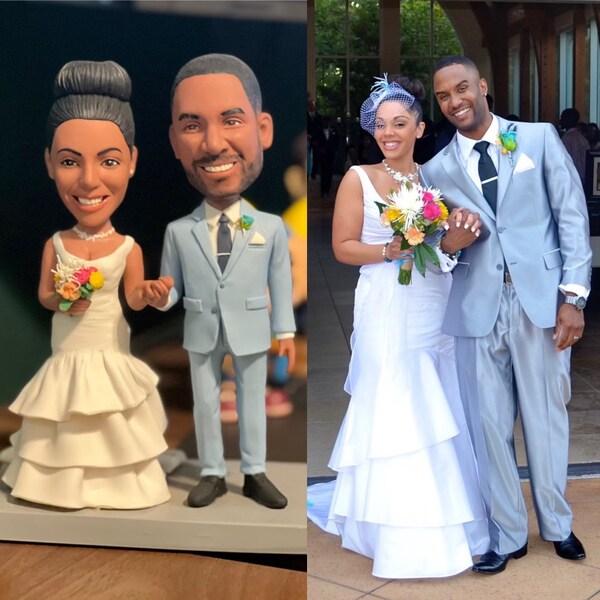 Traditional Wedding Cake Topper, Custom Bobblehead wedding keepsake, Personalized couple Figurines, fun wedding gift ideas
